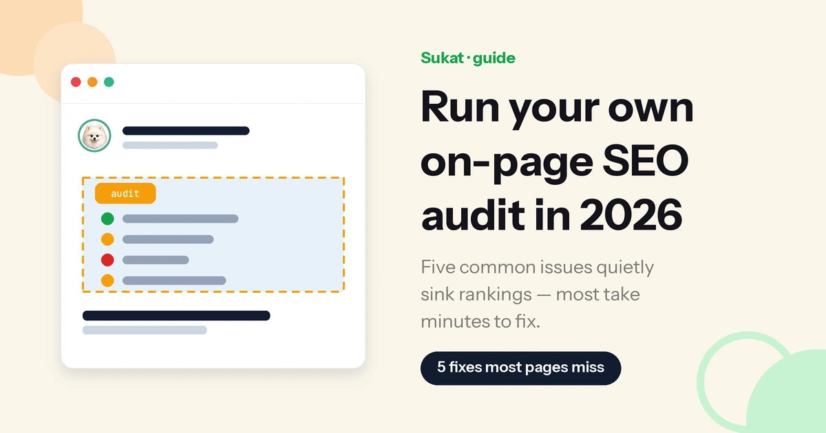 An on-page SEO audit in progress: a page scored across titles, headings, links, images, and schema.