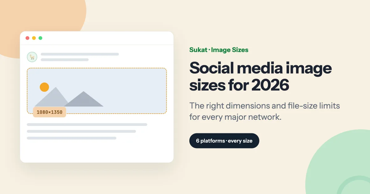 Sukat — social media image sizes for 2026: the right dimensions and file-size limits for every major network.