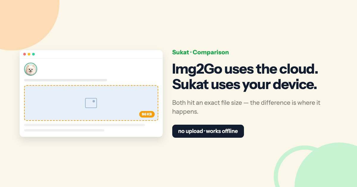Sukat versus Img2Go — on-device image compression compared with a cloud image suite.
